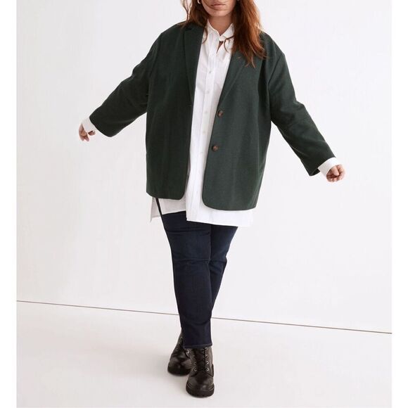 Madewell Women Plus Size Green Brushed Oversized Dorset Blazer Wool Blend - Picture 1 of 13